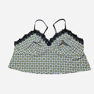 Salvage Lace Trimmed Top in Black‎ and White